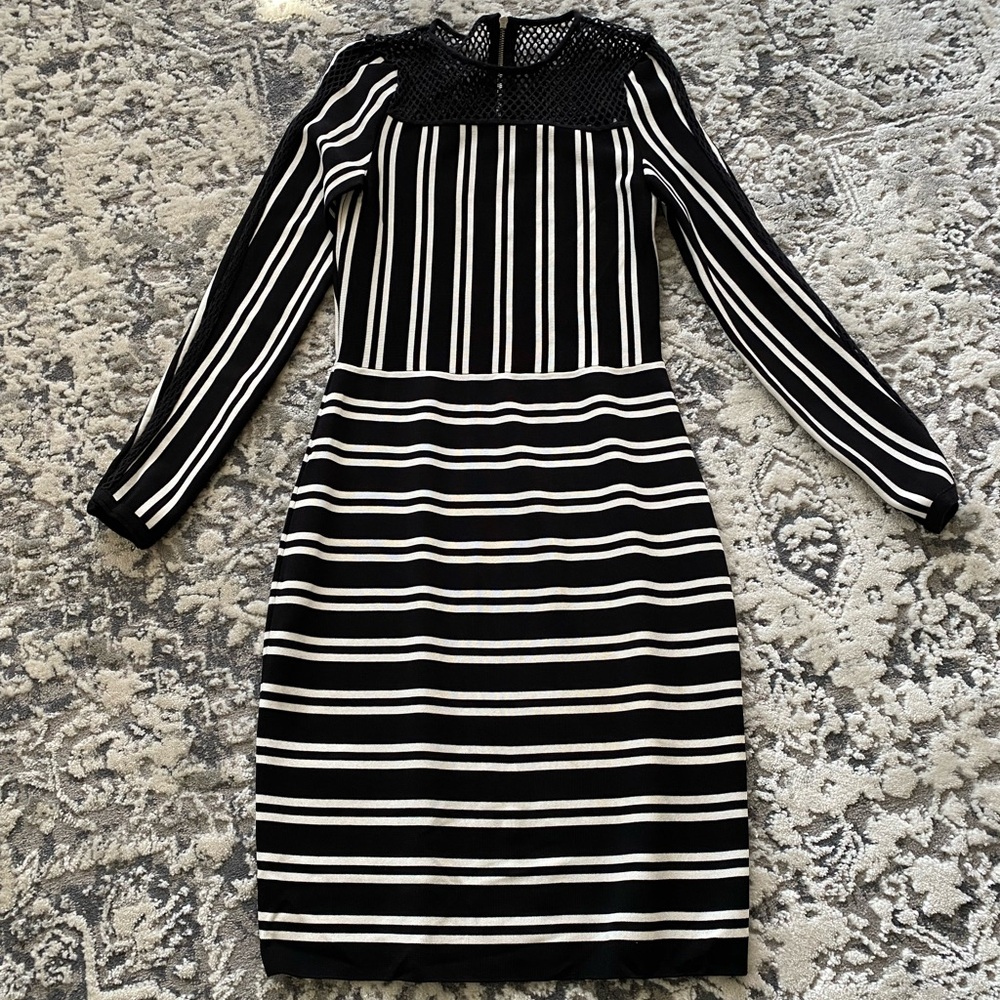 BAR III  stretch black white striped dress SZ: S
